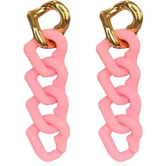 Chunky Chain Link Earrings | Pastel Resin Drop Dangle, Statement Earrings. - Picture 1 of 6
